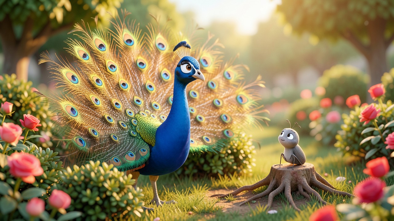 El pavo real y el grillo (fábula con moraleja sobre la humildad)