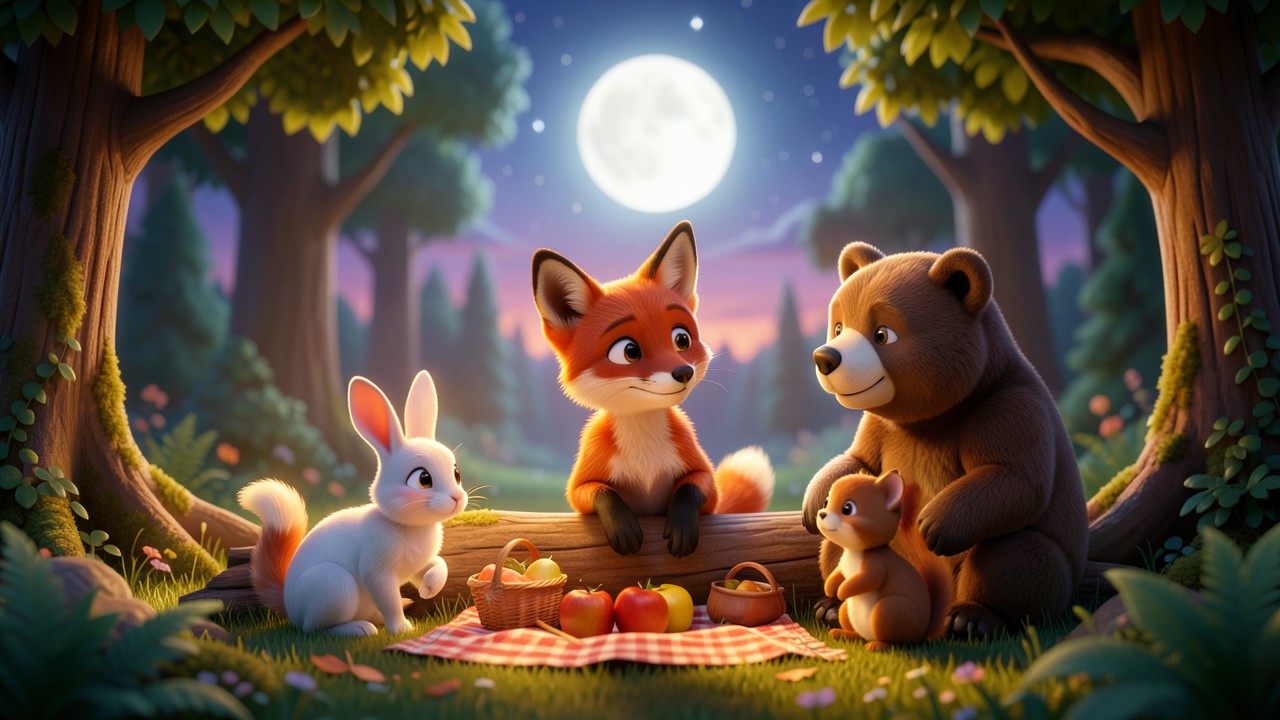 Kurze gute Nacht Geschichte vom Fuchs und dem Mond
