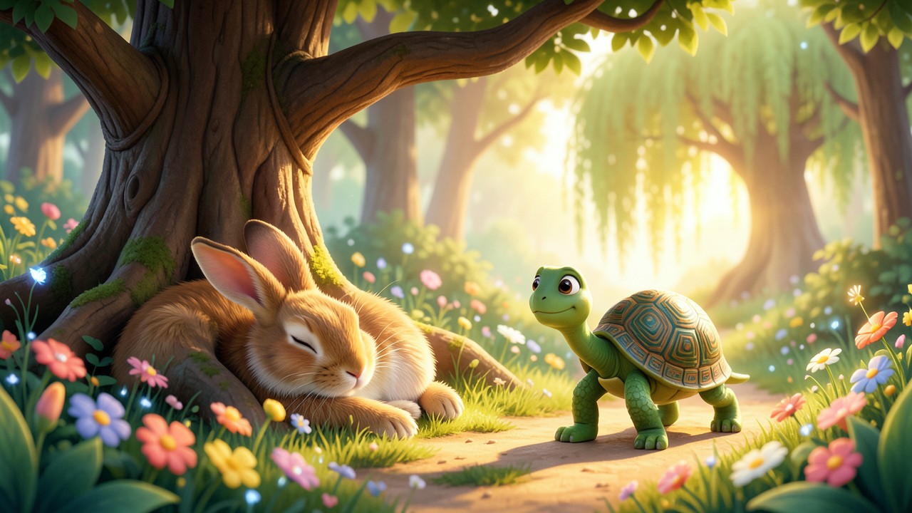 Fable Le Lièvre et La Tortue: La Course de la Forêt Enchantée