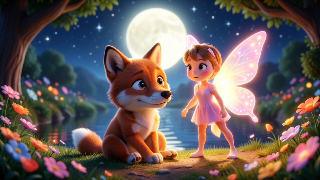 Ejemplos de cuentos de hadas: La luna y el pequeño lobo curioso