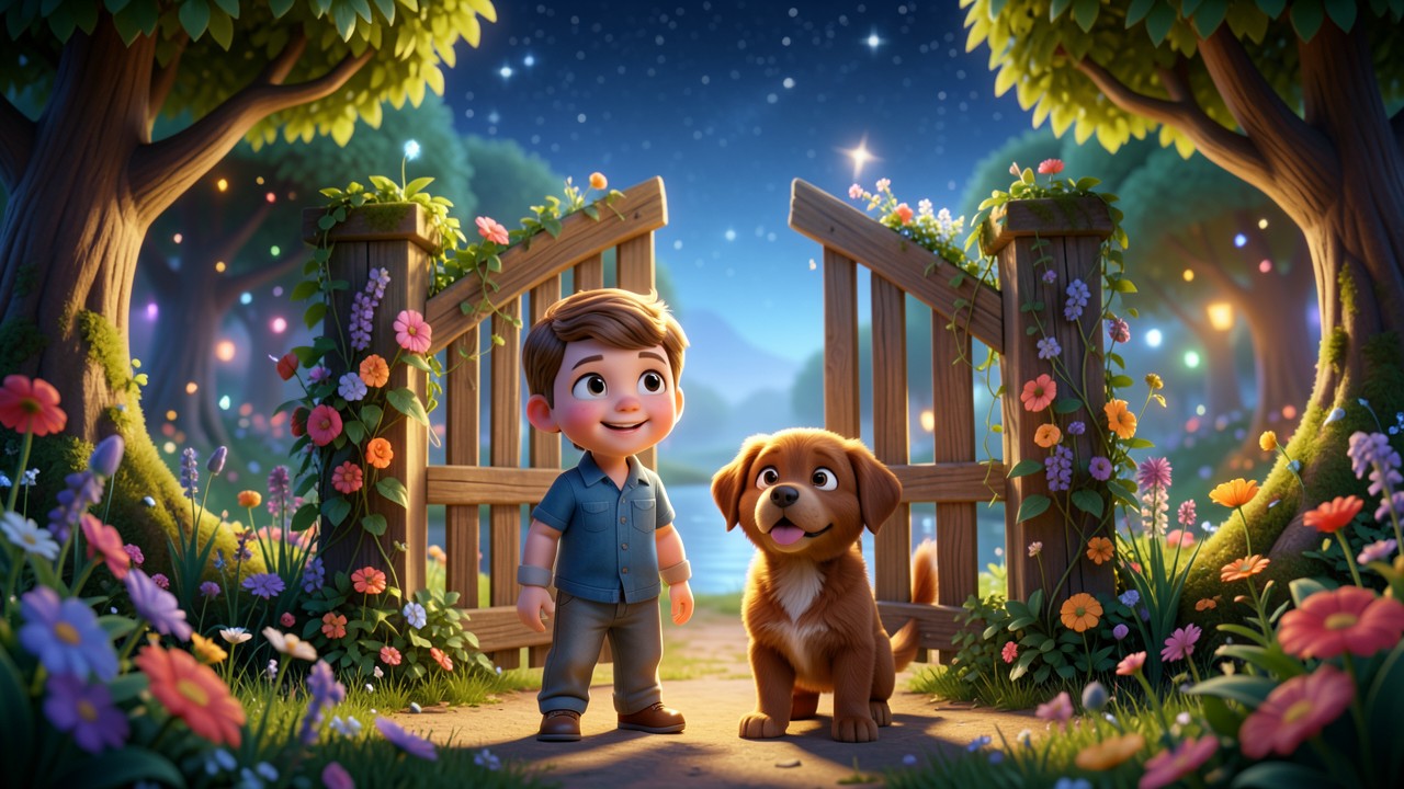 Cuento de un perro y un niño en la noche mágica