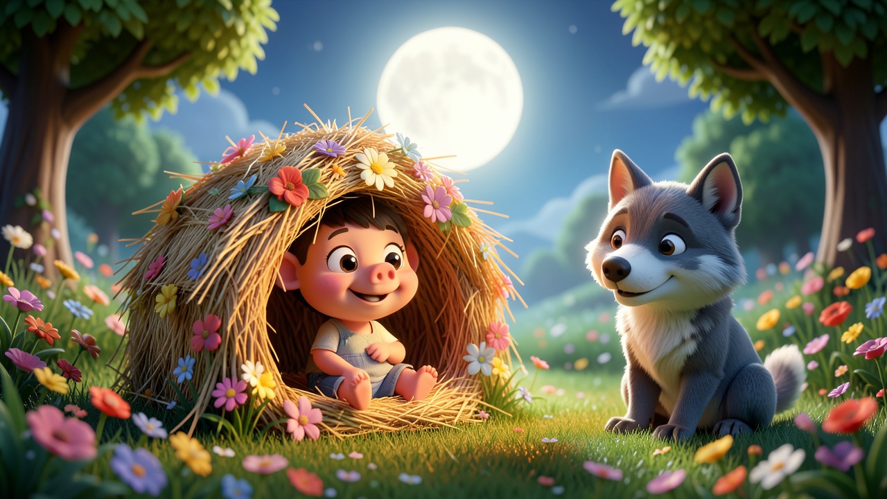 Final del cuento de los tres cerditos: La casa de paja y la luna