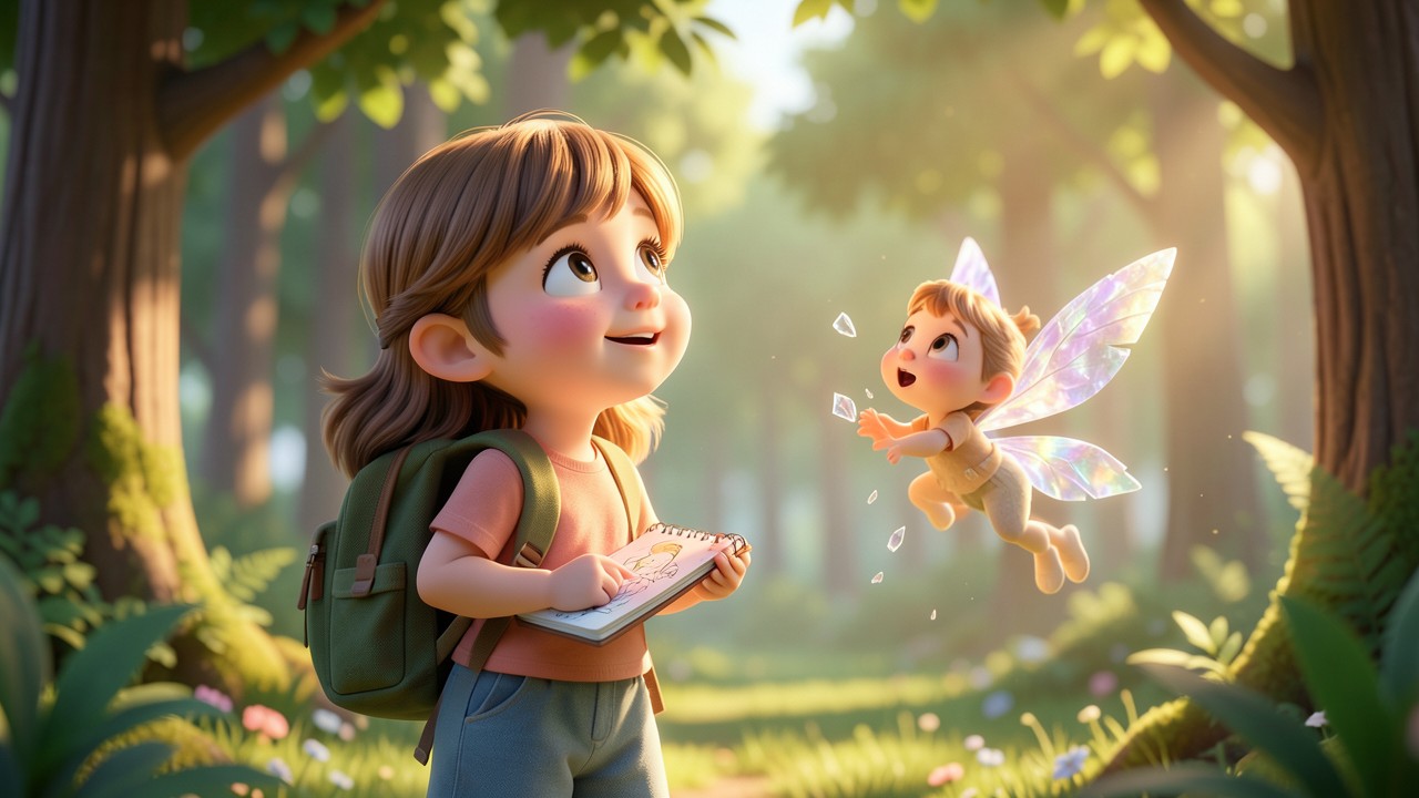 Cuento de una niña feliz que encontró un hada en el bosque