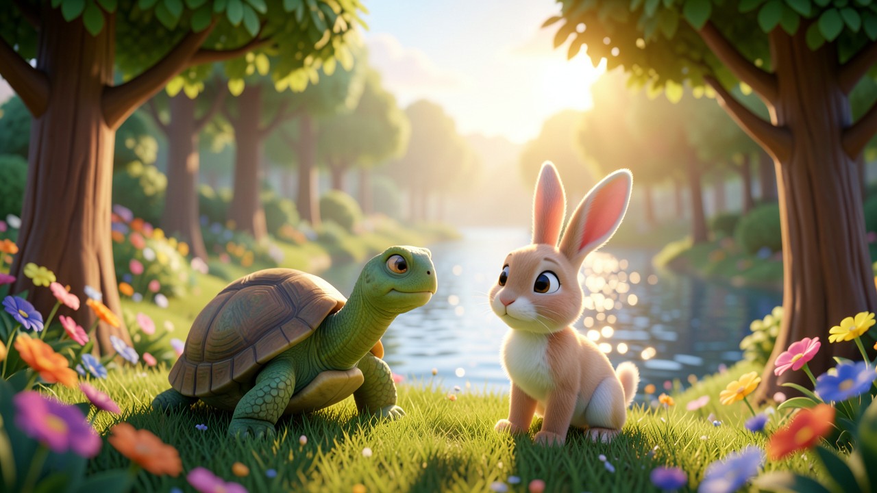 El cuento de la tortuga y el conejo: Una carrera de amistad