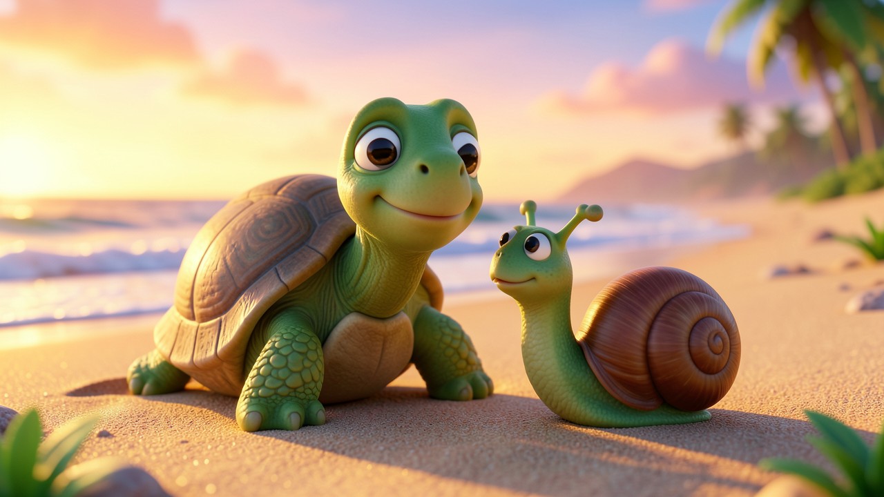 Cuento de playa para niños cortos: La tortuga y el solitario caracol