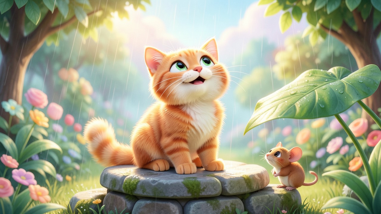 Histoire enfance courte : Le chat qui chantait sous la pluie