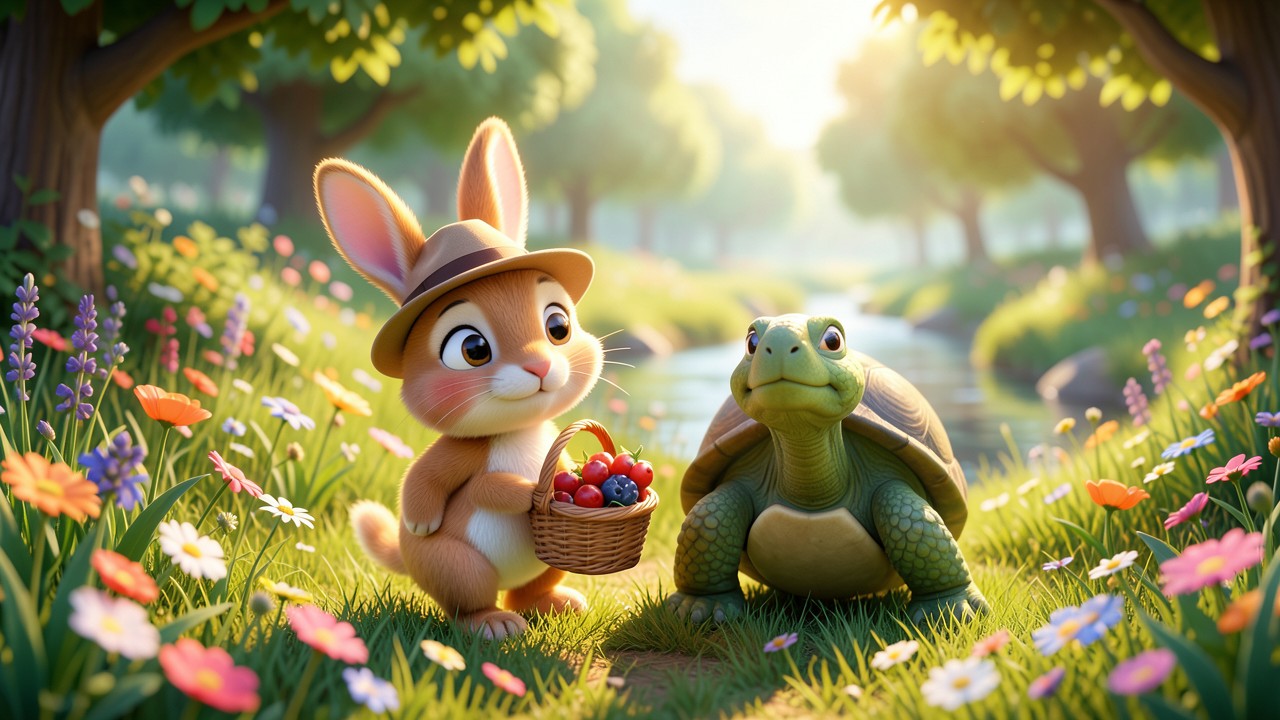 Schildkröte und Hase Fabel: Ein Tag im Wiesenwald