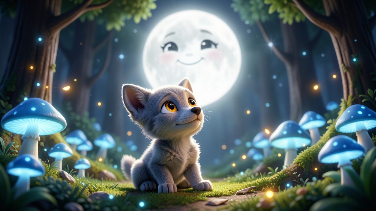 Histoire du soir pour petit : Le Petit Loup et la Lune qui Chantait