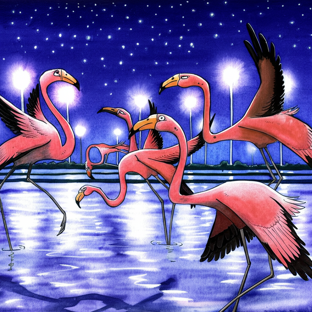 ¡Flamencos Perdidos en la Noche Brillante!