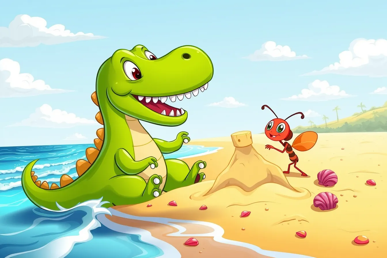 El Dinosaurio y la Hormiga en la Playa