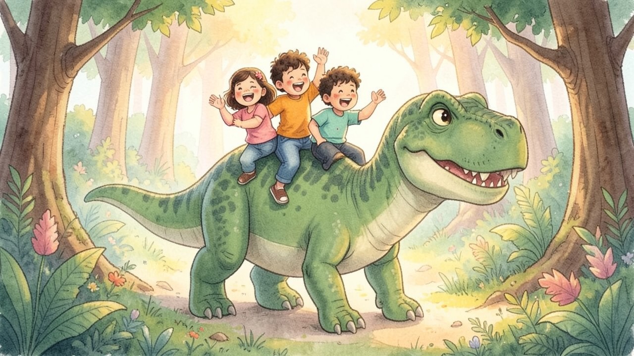 Los Niños y el Dinosaurio Gigante