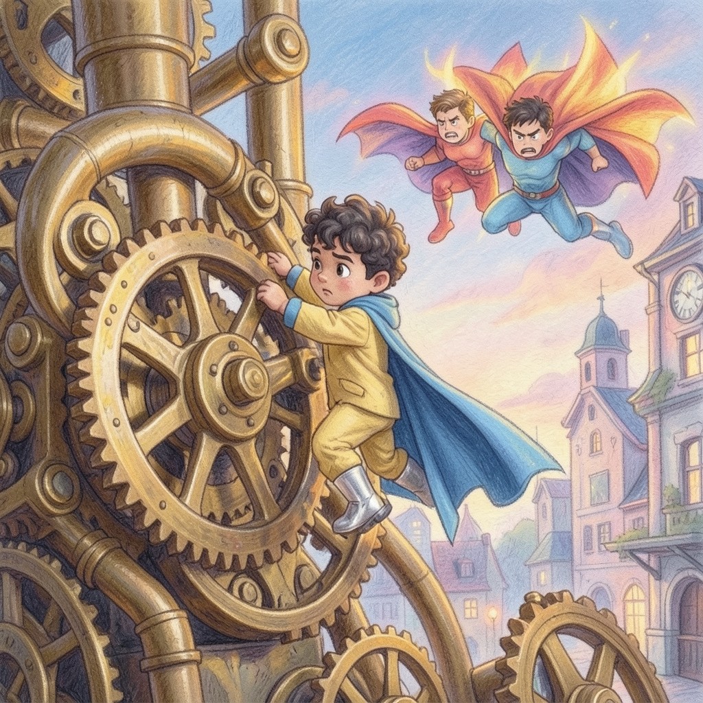 Mateo y el Corazón de Engranajes de Metrópolis Neón - ilustración 1
