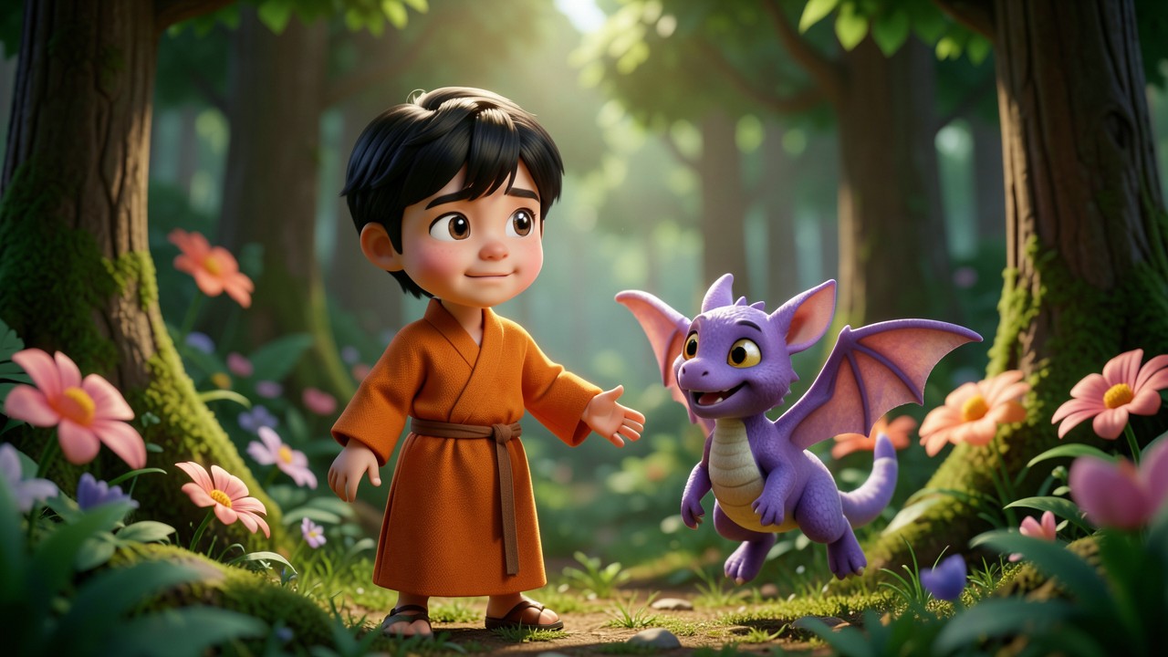 Gohan y el pequeño dragón morado