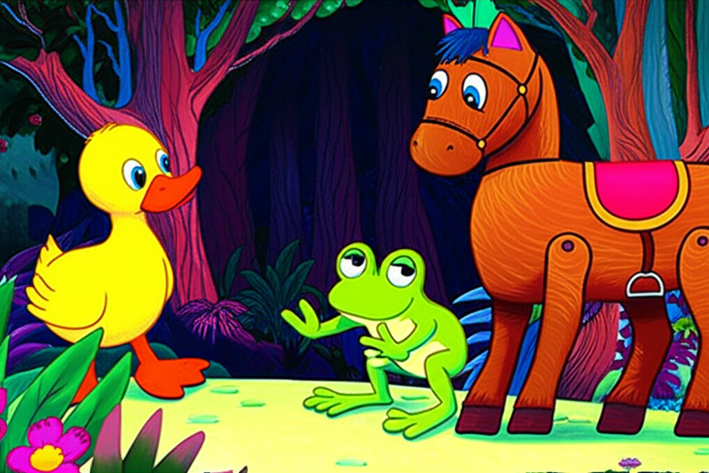 ¡El Misterio del Bosque Encantado: Un Patito, un Sapo y un Caballito al Rescate!
